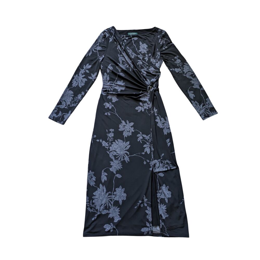 Lauren Ralph Lauren Jersey Knit Wrap Dress10 Black Floral Office Wedding Guest